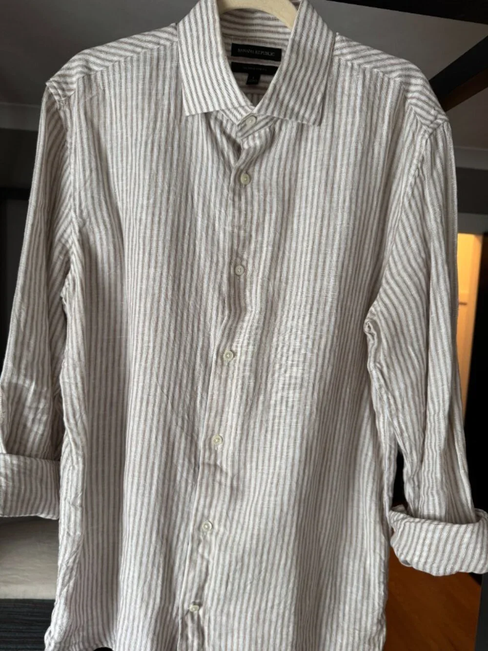 Tailored Slim Fit Linen Stripe Shirt - Lg